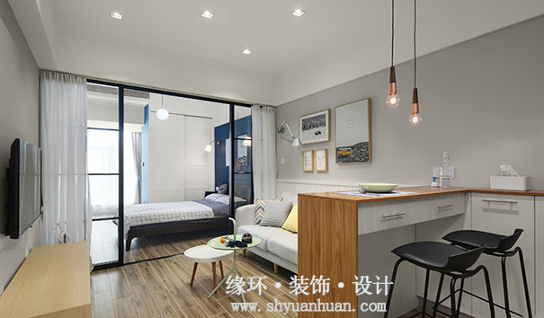 45平方米小户型装修案例客厅和卧室_缘环装潢.jpg