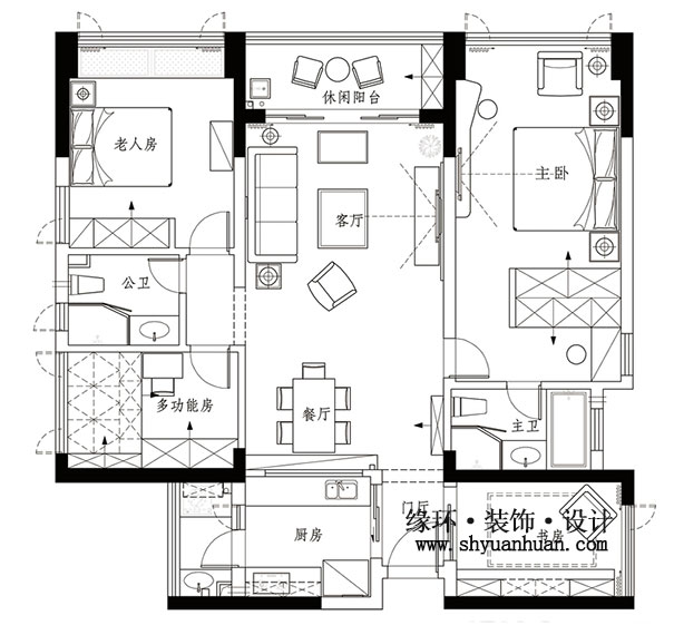 绿地公寓二手房装修现代简约风格平面设计图_缘环装潢.jpg